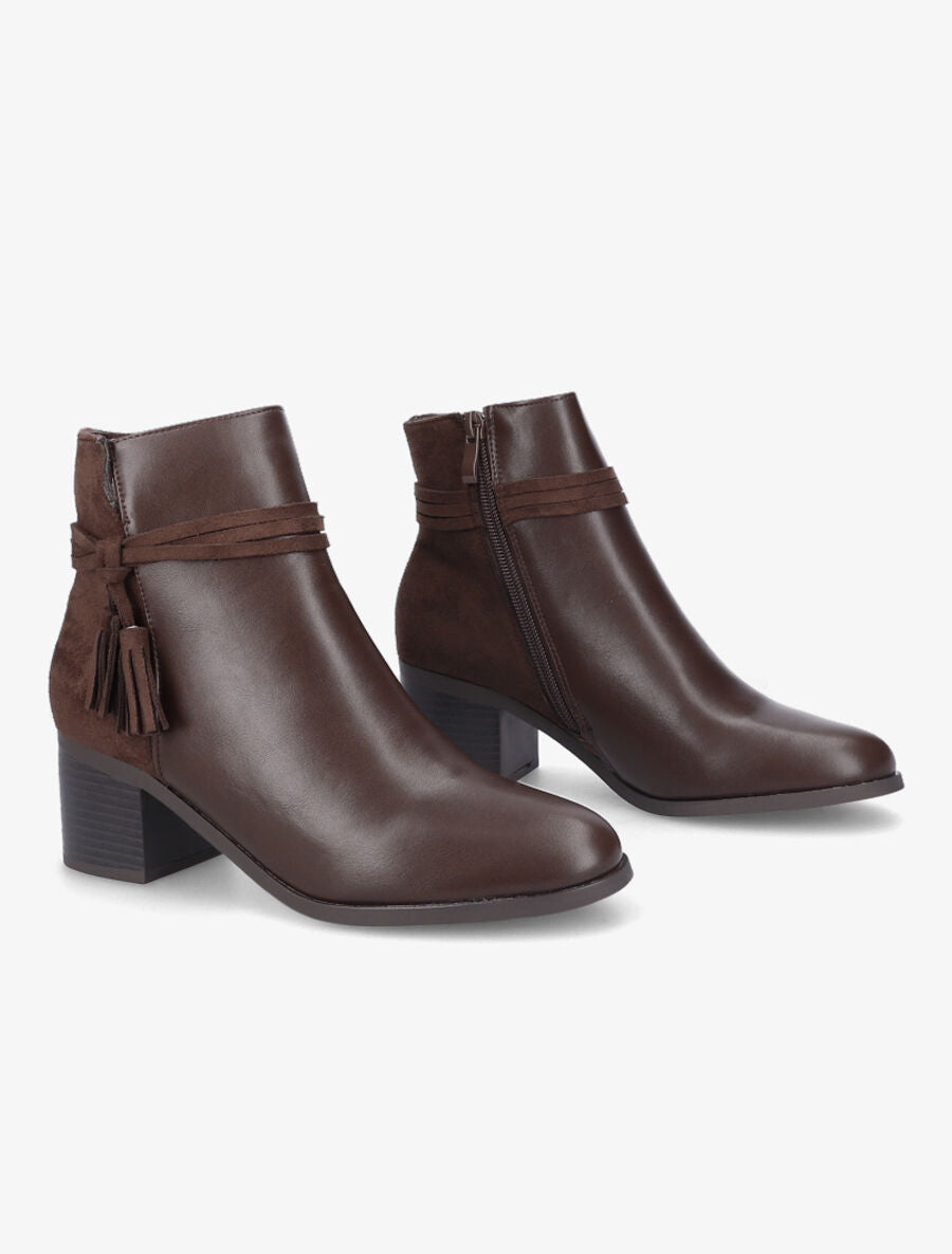 Bottines bi-matière à pompon - Marron - 4
