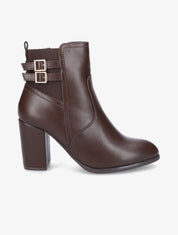 Bottines à talon et boucles en simili - Marron - 1