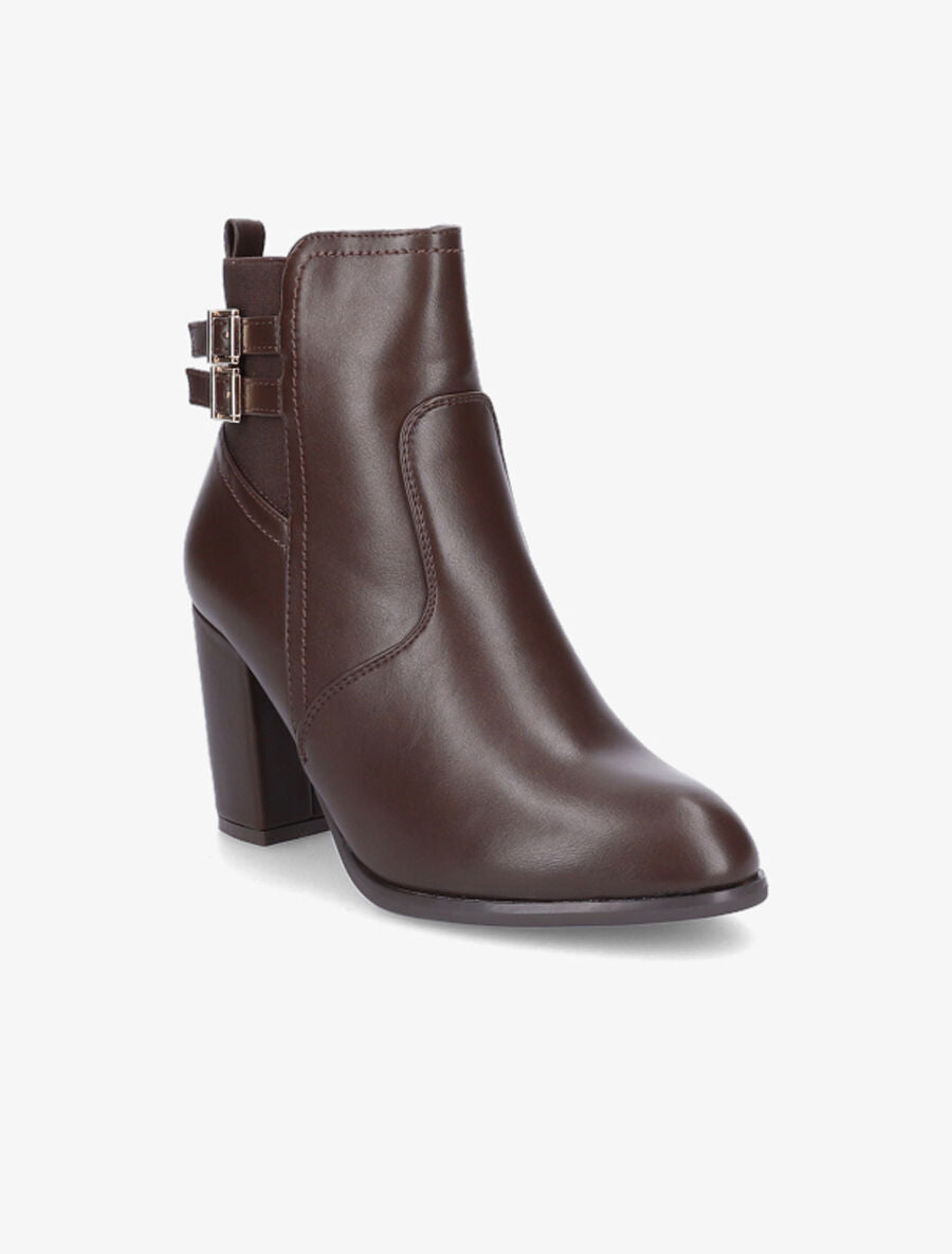 Bottines à talon et boucles en simili - Marron - 2