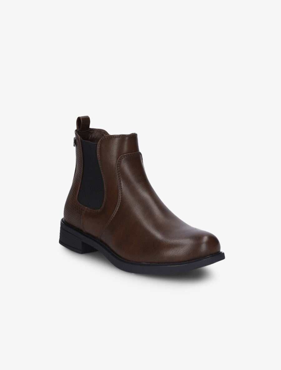 Bottines élastiquées et contrefort effet python - Marron - 2