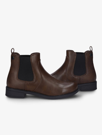 Bottines élastiquées et contrefort effet python - Marron - 4