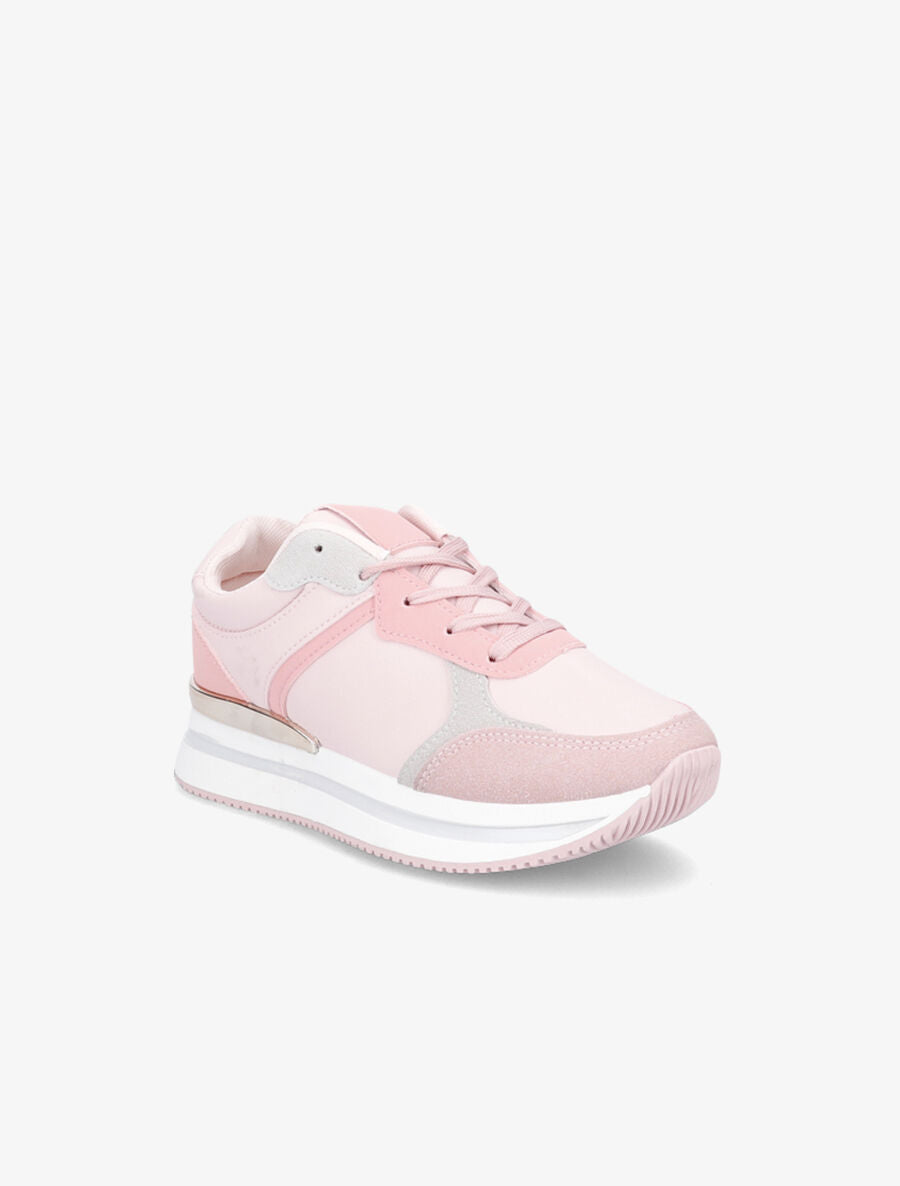 Baskets en simili et suédine - Rose - 2