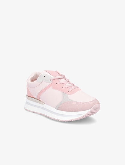 Baskets en simili et suédine - Rose - 2