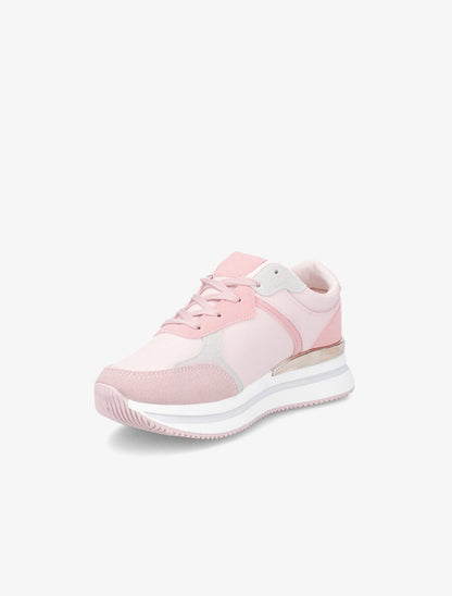 Baskets en simili et suédine - Rose - 3