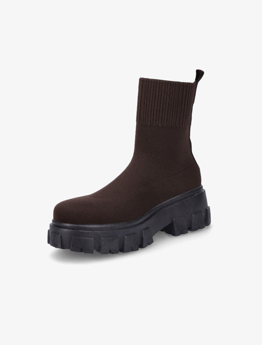 Boots en tissu à semelle crantée - Marron - 3