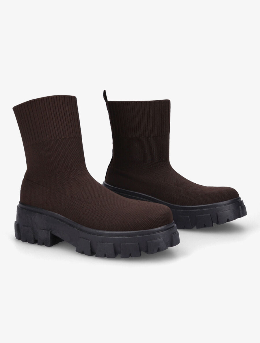 Boots en tissu à semelle crantée - Marron - 4