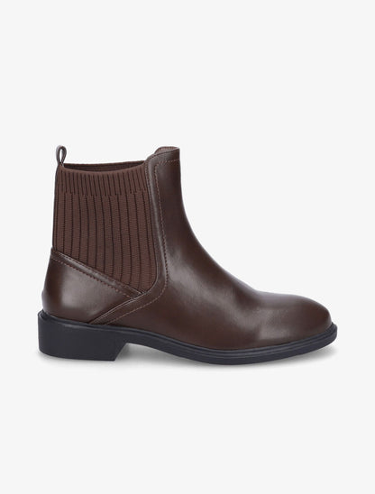 Bottines plates en simili et tissu côtelé - Marron - 1