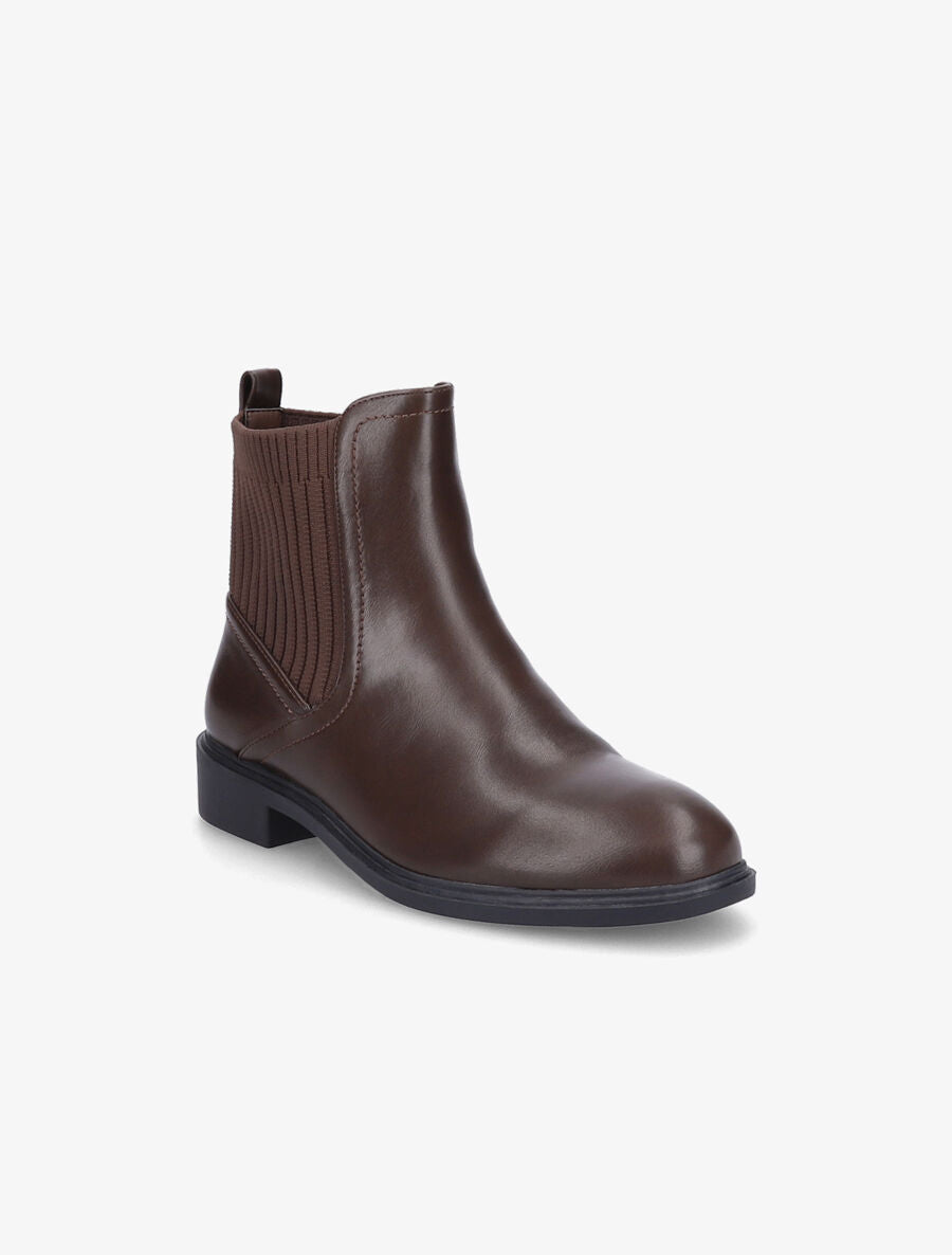 Bottines plates en simili et tissu côtelé - Marron - 2