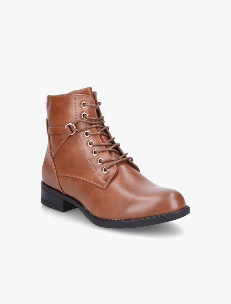 Bottines à lacets et sangles - Camel - 2
