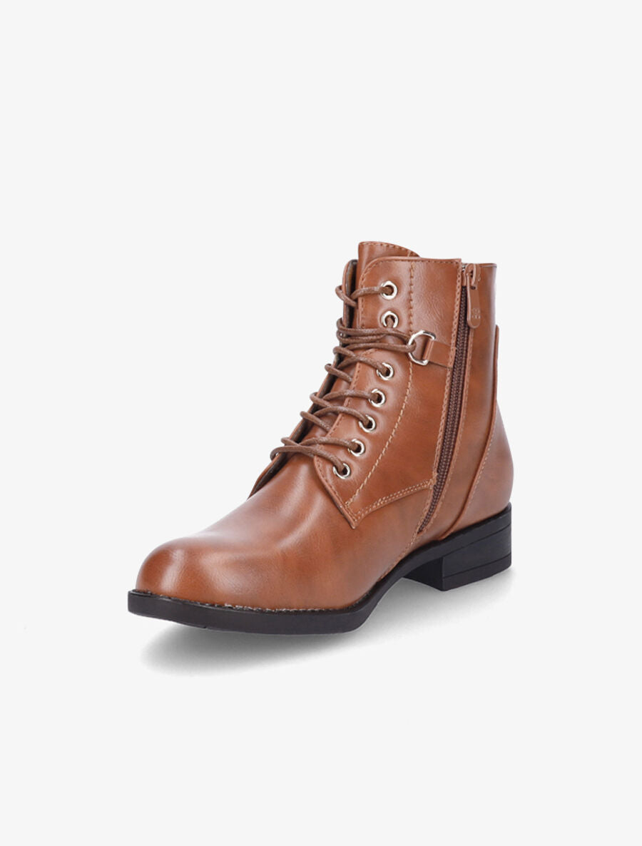 Bottines à lacets et sangles - Camel - 3