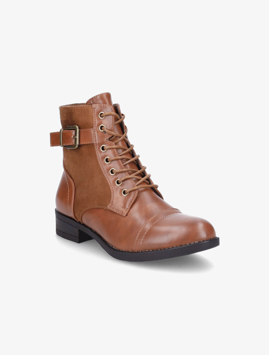 Bottines bimatière à lacets - Camel - 2