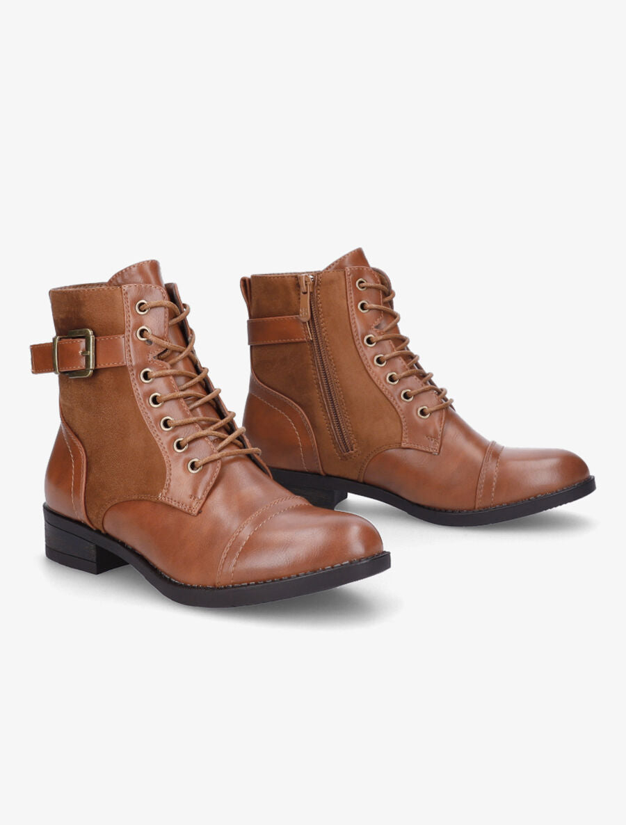 Bottines bimatière à lacets - Camel - 4