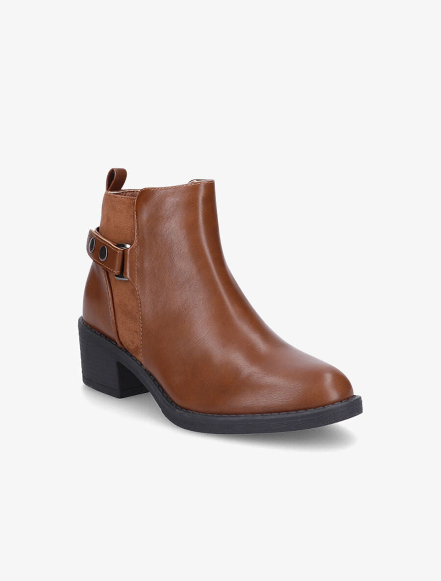 Bottines bimatière à boucle - Camel - 2