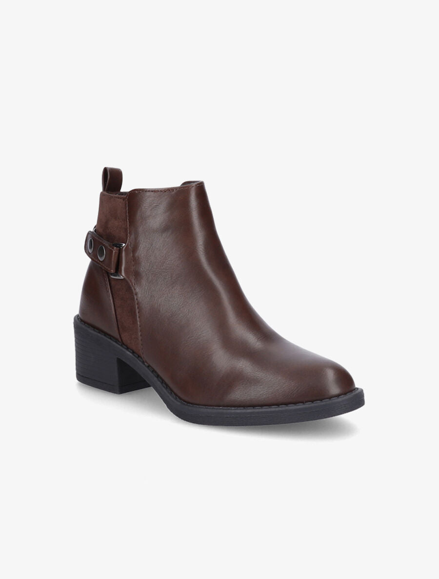 Bottines bimatière à boucle - Marron - 2