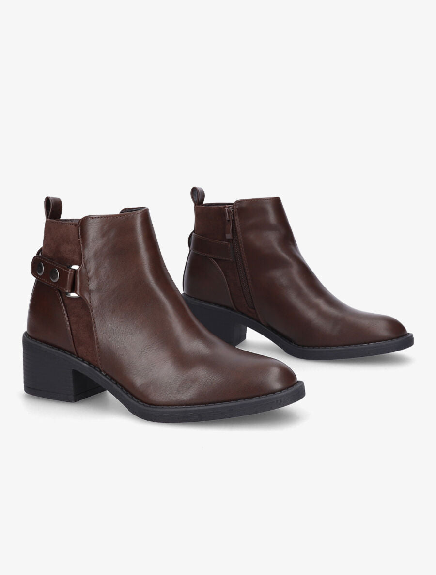 Bottines bimatière à boucle - Marron - 4
