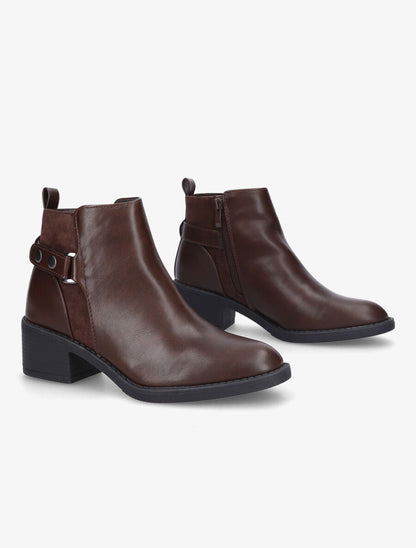 Bottines bimatière à boucle - Marron - 4