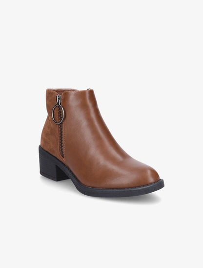 Bottines bimatière à double zips stylisés - Camel - 2