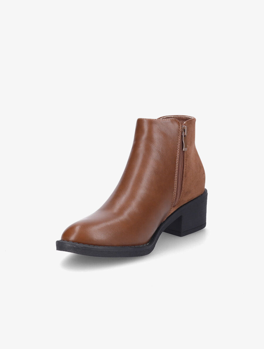 Bottines bimatière à double zips stylisés - Camel - 3