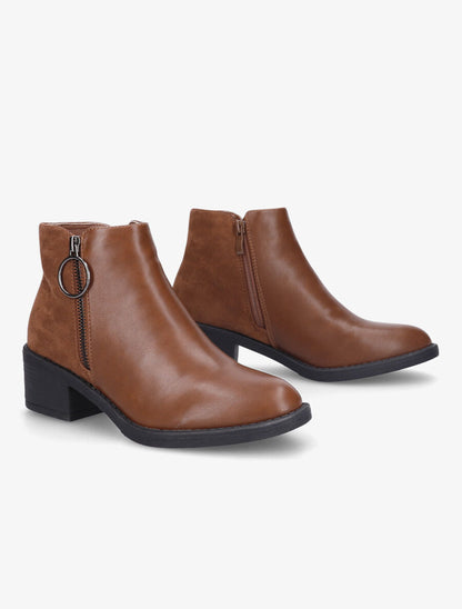 Bottines bimatière à double zips stylisés - Camel - 4