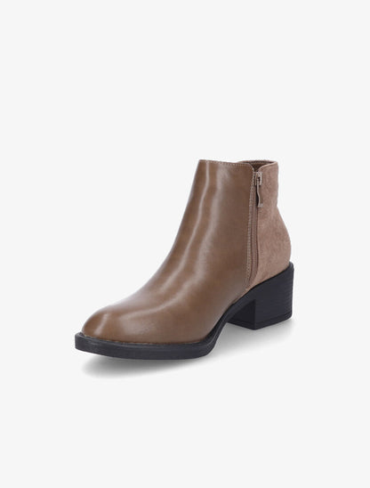 Bottines bimatière à double zips stylisés - Taupe - 3