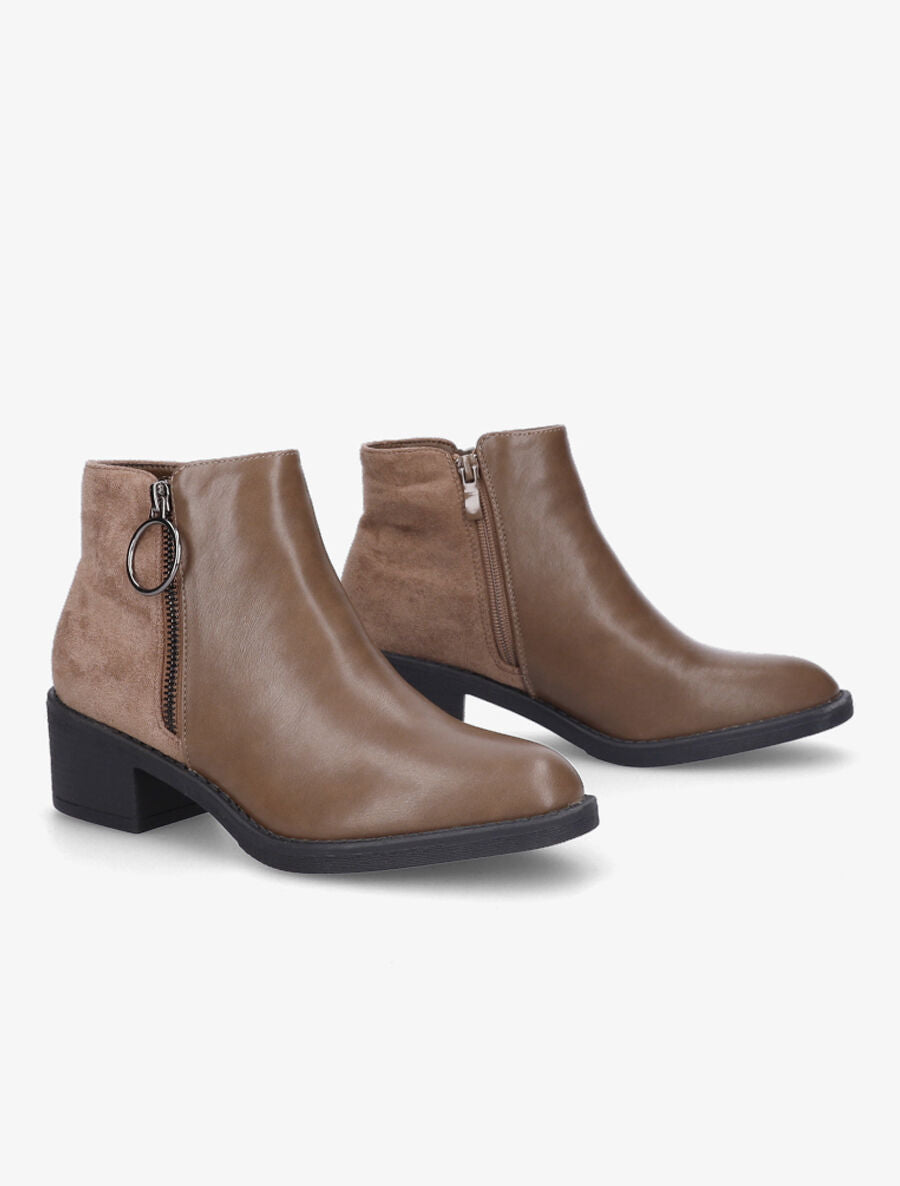 Bottines bimatière à double zips stylisés - Taupe - 4