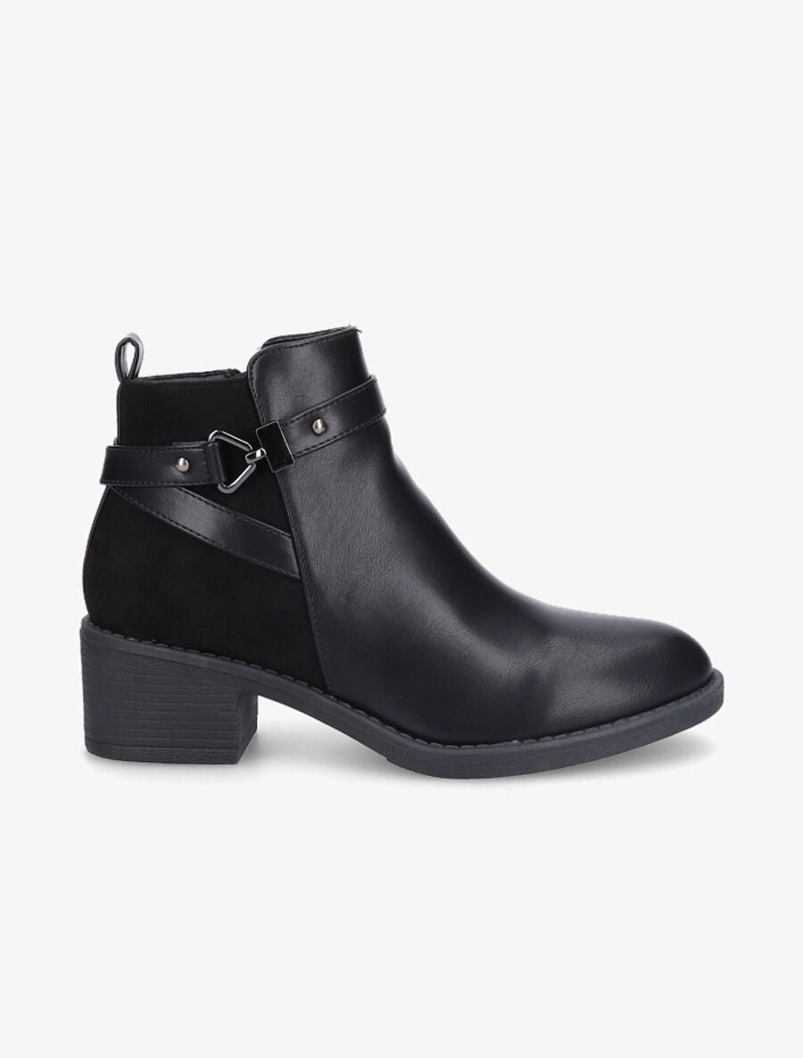 Bottines bimatière à sangle stylisée - Noir - 5