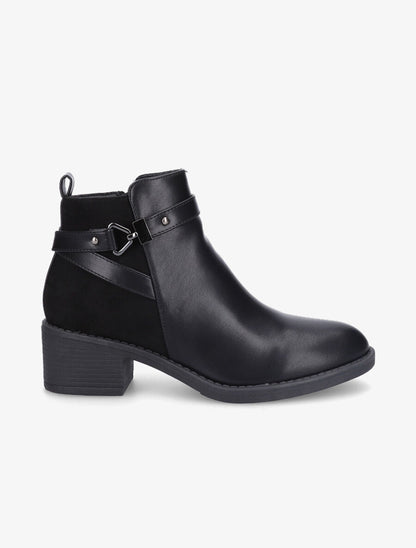 Bottines bimatière à sangle stylisée - Noir - 5