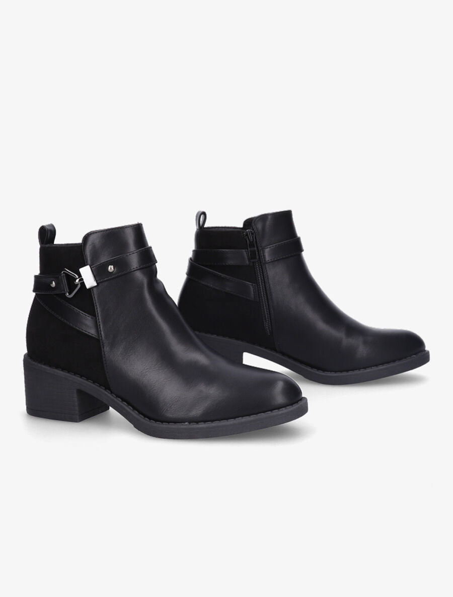 Bottines bimatière à sangle stylisée - Noir - 4