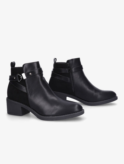 Bottines bimatière à sangle stylisée - Noir - 4