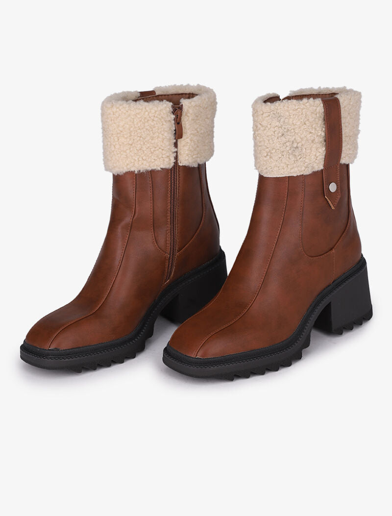 Bottines fourrées à bouts carrés - Marron - 5