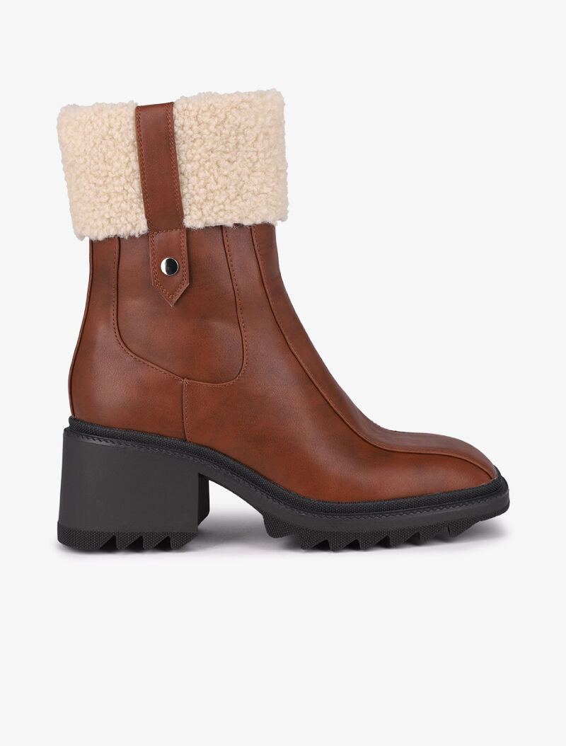 Bottines fourrées à bouts carrés - Marron - 2