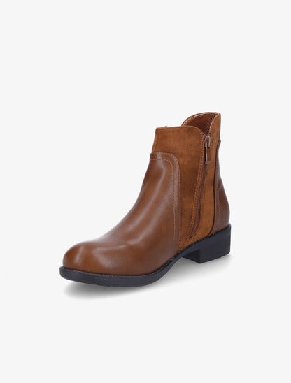 Bottines bimatière à double zips - Camel - 3