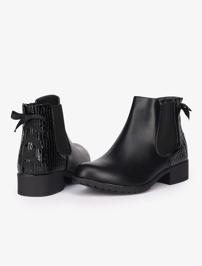 Bottines plates bi-matière à noeud décoratif - Noir - 1