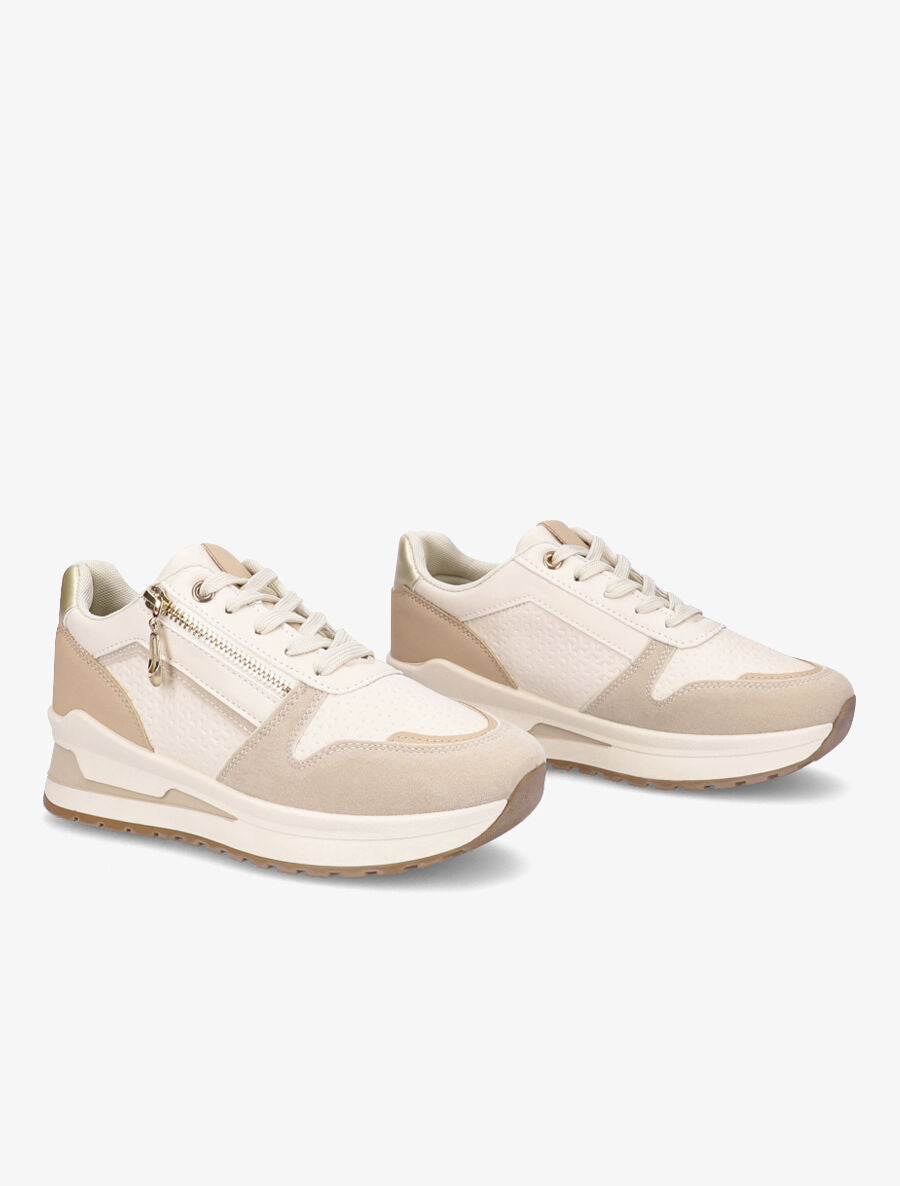 Baskets texturées à zip - Beige - 4