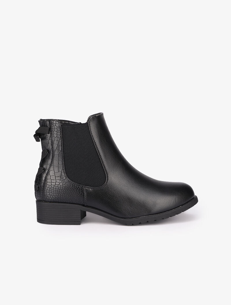 Bottines plates en simili à détails effet croco - Noir - 2