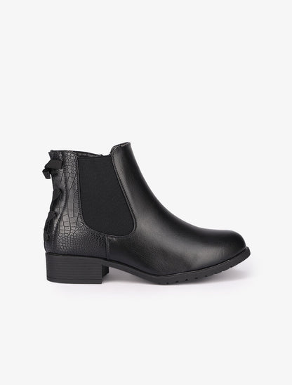 Bottines plates en simili à détails effet croco - Noir - 2