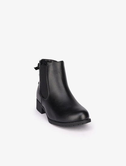 Bottines plates en simili à détails effet croco - Noir - 3