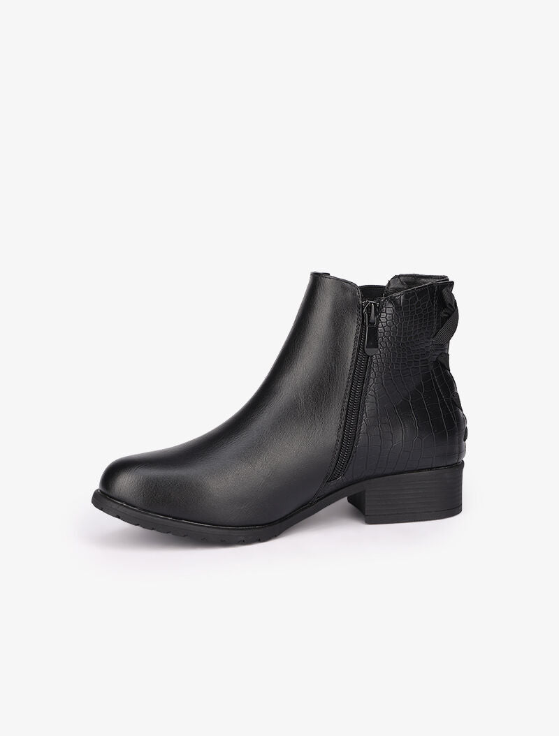 Bottines plates en simili à détails effet croco - Noir - 4