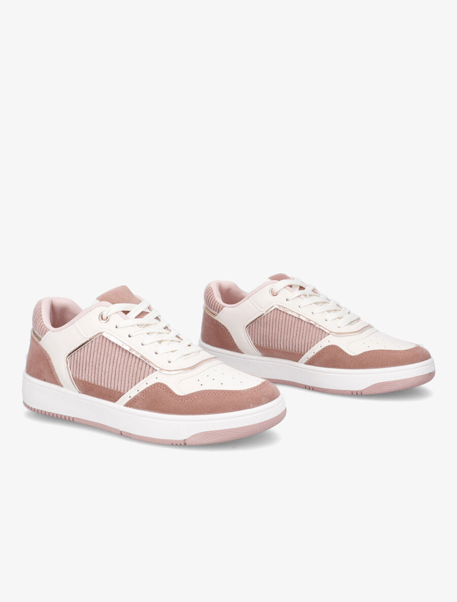 Baskets en suédine et velours côtelé - Rose - 4