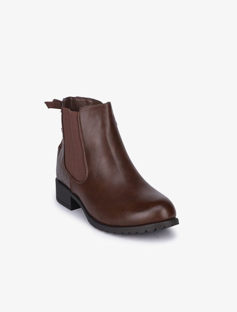 Bottines plates en simili à détails effet croco - Marron - 3
