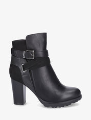Bottines à talon et empiècement python - Noir - 6