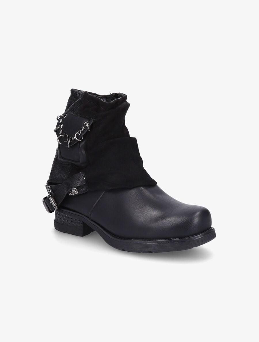 Bottines montantes plissées à pochette - Noir - 2