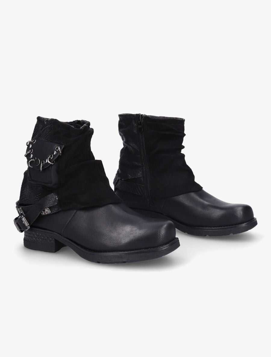 Bottines montantes plissées à pochette - Noir - 4