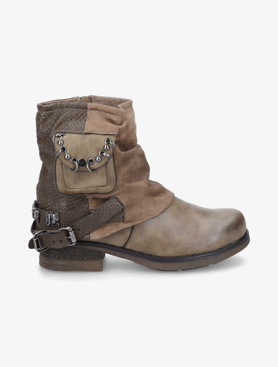 Bottines montantes plissées à pochette - Taupe - 1