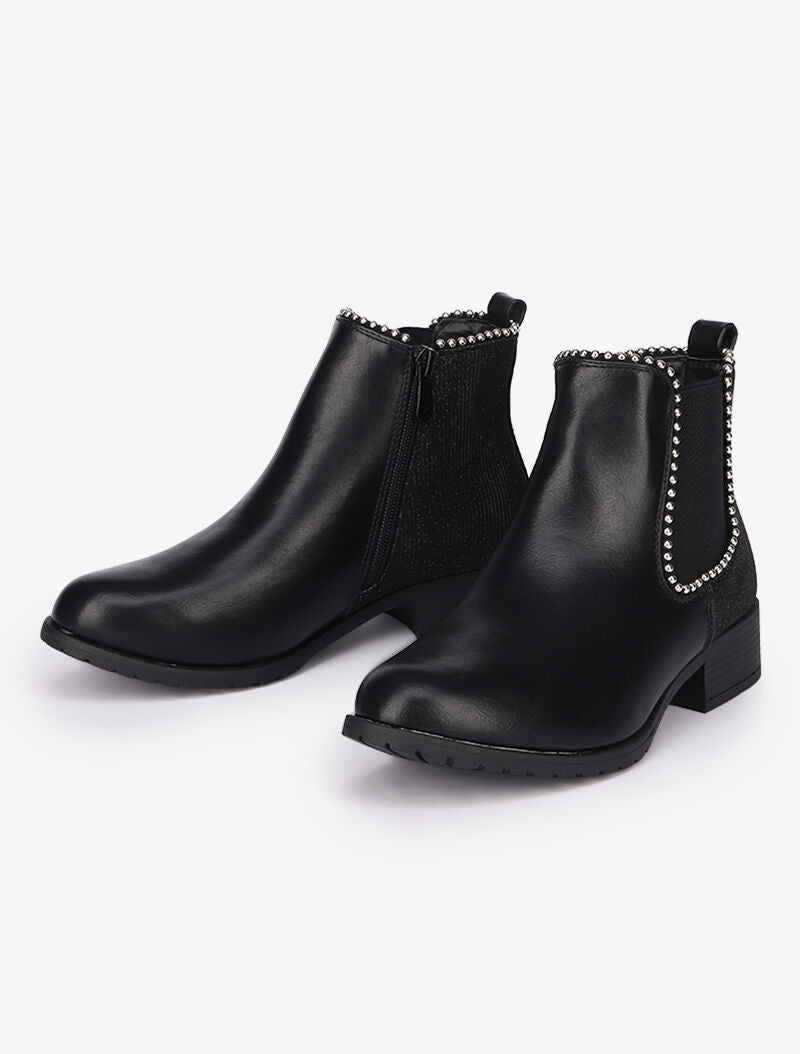 Bottines ornées de clous à contrefort pailleté - Noir - 1