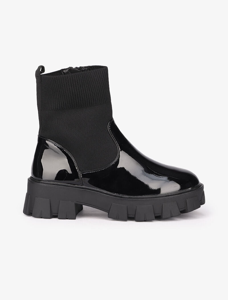 Bottines à semelles crantées vernies - Noir - 2