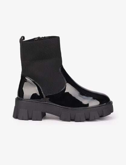 Bottines à semelles crantées vernies - Noir - 2
