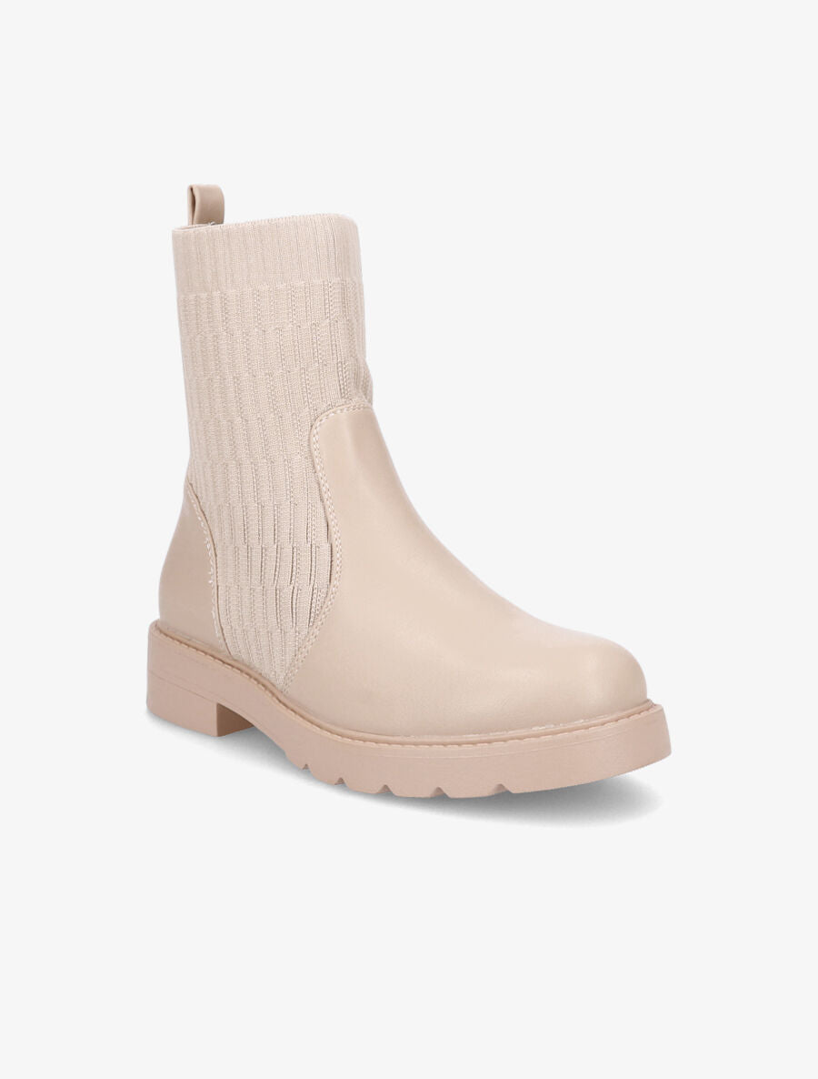 Boots en simili et tissu gaufré - Beige - 2