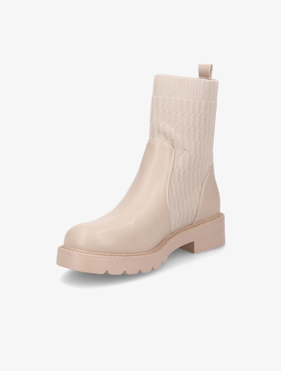 Boots en simili et tissu gaufré - Beige - 3