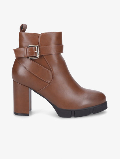 Bottines à talon et boucle - Camel - 5